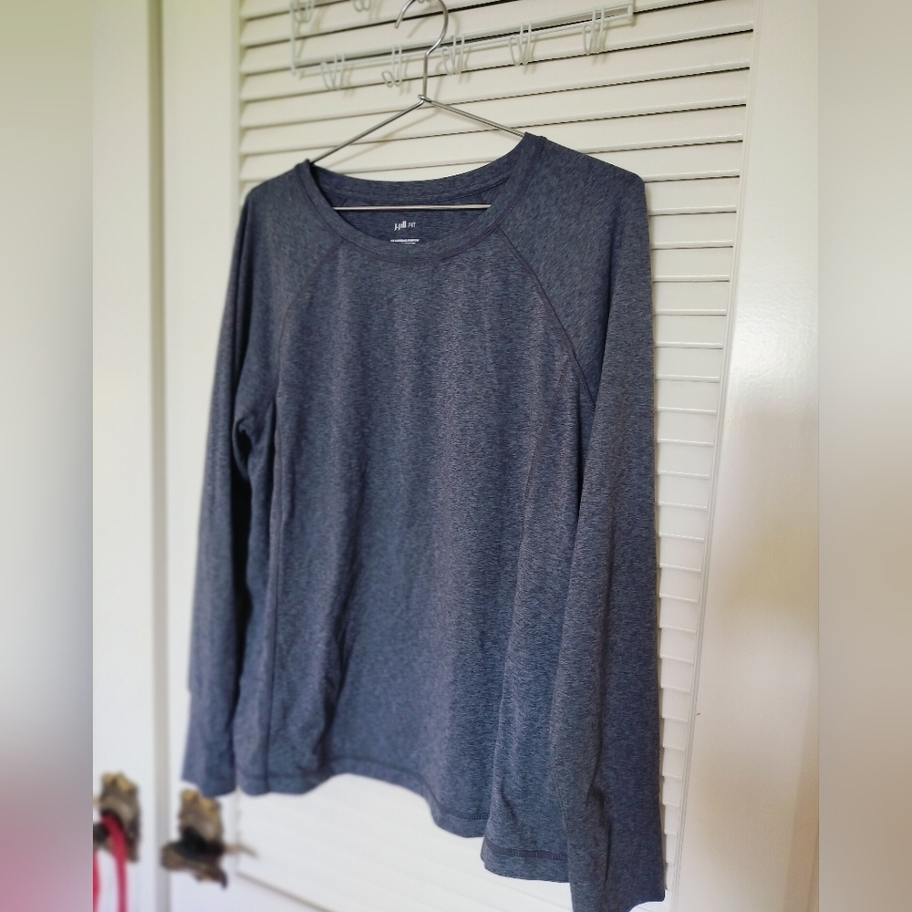 J. Jill Fit Supreme Stretch Long Sleeve Performance Tee Charcoal Gray Size Med